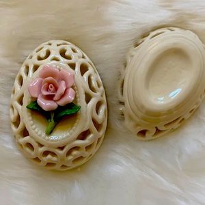 Porcelain Rose egg shaped cut out box